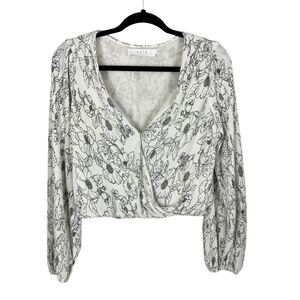 ASTR The Label Size S Wrap Blouse Floral Cropped Bishop Sleeve Accordion